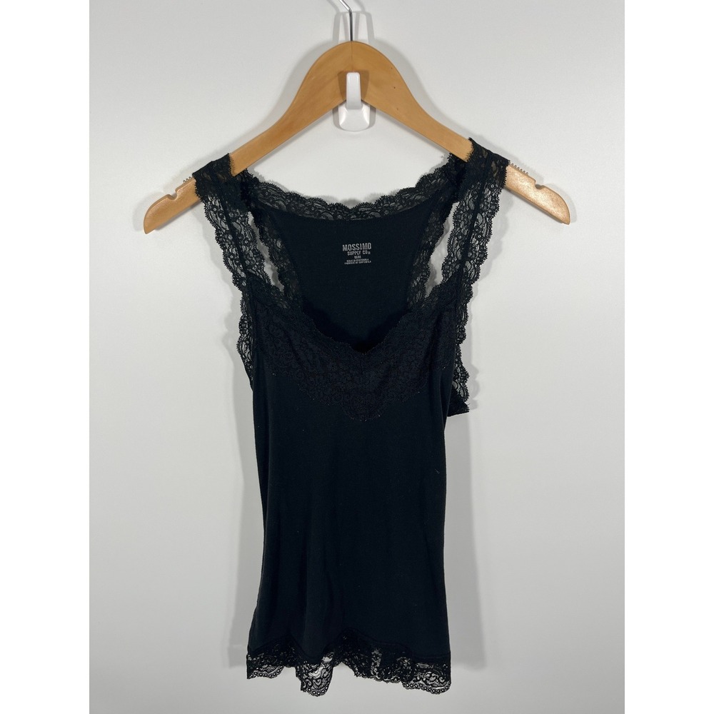 Y2K Womens Ribbed Tank Top M Black Lace Dark Fairy Whimsigoth Layering Stretch